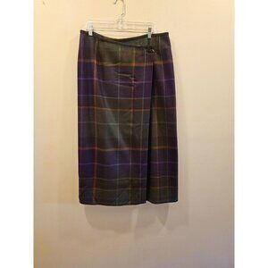 Women's‎ TALBOTS Wool Wrap Plaid Skirt Brown, Purple, Green Size 12